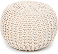 REDEARTH Round Pouf Ottoman - Cable Knitted Boho Poof - Home Décor Cord Pouffe Handmade Circular Footrest for Living Room - Bedroom - Kids Bedroom - 100% Cotton Pouf (19.5"x19.5"x14") - Natural-Ruum Studio Home
