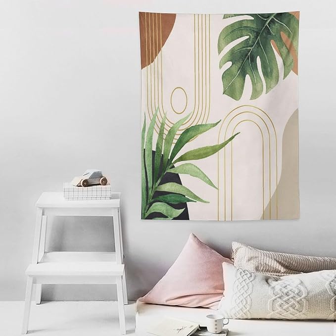 Abstract Boho Tapestry, Mid Century Tropical Tree Leaves Modern Geometric Arch Bohemian Botanical Tapestry, Home Aesthetic Wall Hanging Art Decor for Living Room Bedroom Dormitory 60x80 Inch-Ruum Studio Home