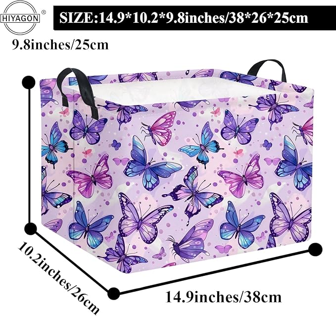 HIYAGON Rectangular Butterfly Basket Baby Storage Basket Storage Bin Organizer Box Room Decor(Purple Butterfly)-Ruum Studio Home