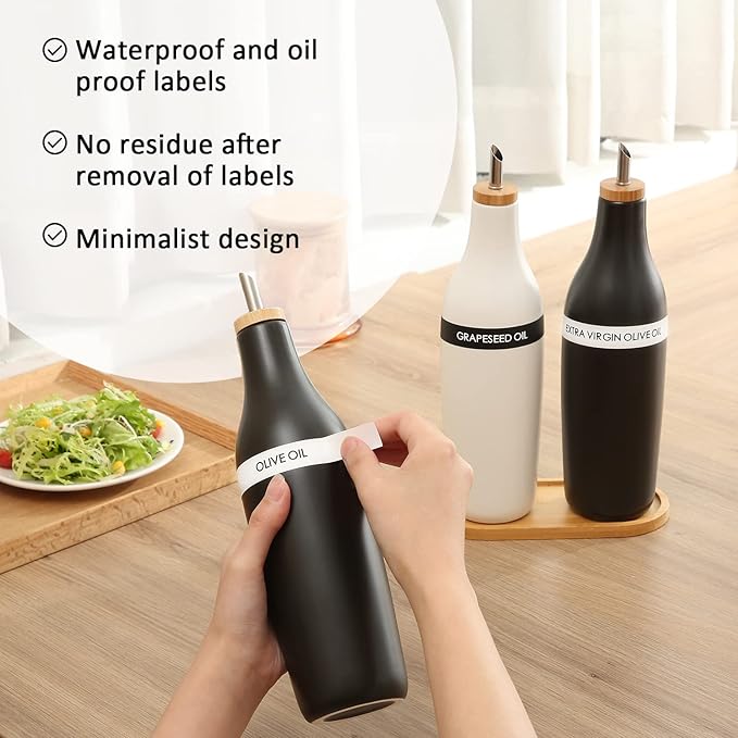 HOMCDALY Olive Oil and Vinegar Dispenser Set, Two 16oz Ceramic Oil Dispenser for Kitchen, Kitchen Dispenser Bottle for EVOO Vinegar Syrups, Modern Farmhouse Design| Set of 2 –Black &white-Ruum Studio Home