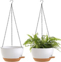 12 Inch Hanging Baskets 2 PC with Chains, Self-Watering Hanging Planters for Indoor Outdoor Plants, Plastic Hanging Flower Pots,White Brown-Ruum Studio Home