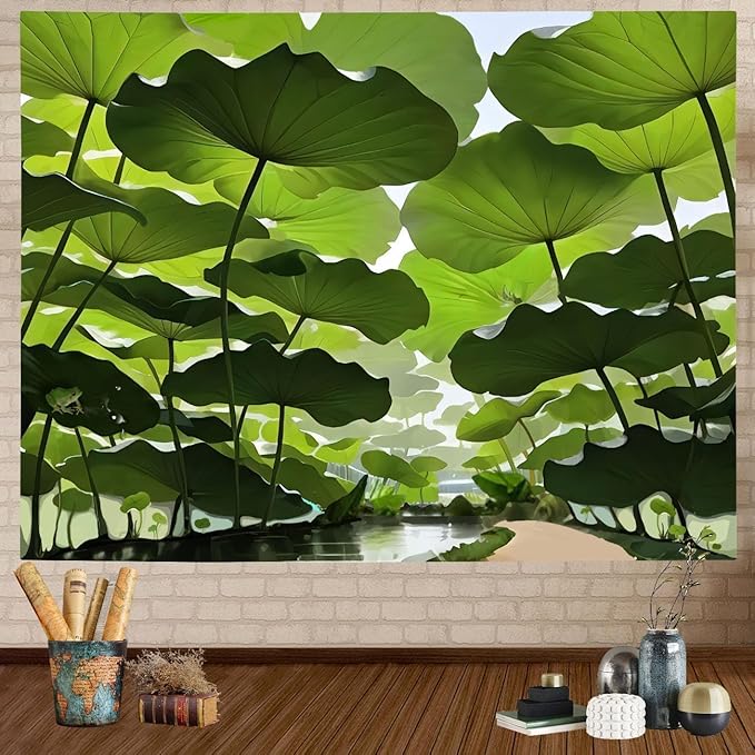 FENDROM Nature Lotus Leaf Tapestry Plant Tapestry Green Natural Scenery Wall Hanging 3D Wall Art For Bedroom Living room Dorm-Ruum Studio Home
