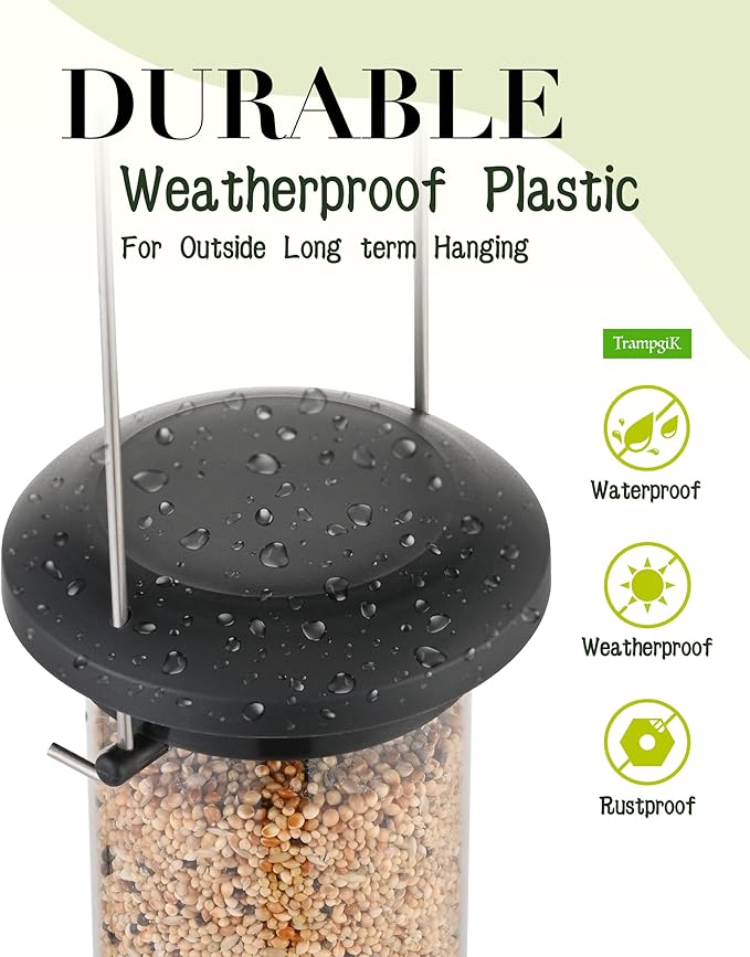 Bird Feeder Premium Hard Plastic for Wild Bird Feeders for Outdoors, Tube Bird Feeders for Outdoors Hanging,14 Inch 6 Port Black, Pack of 1-Ruum Studio Home