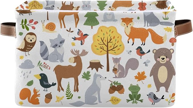 Storage Basket Bin Cute Woodland Animals Organizer Collapsible Shelf Basket Cube with Handle for Nursery Bedroom Bathroom-Ruum Studio Home