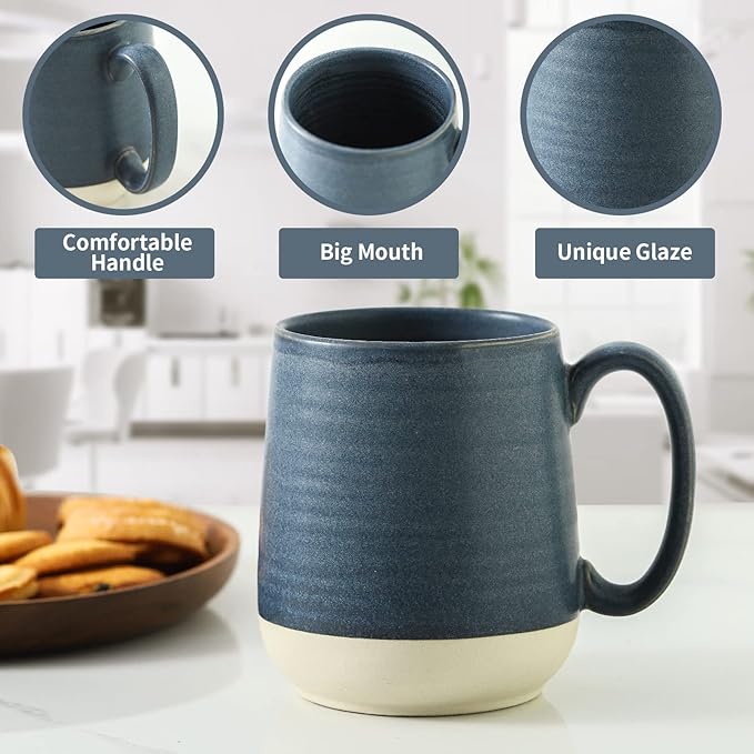 Hasense Porcelain Coffee Mugs Set of 6, 15 Ounce Large Ceramic Coffee Cups Set with Handle for Latte, Tea, Cocoa and Hot Chocolate, Dark Blue Coffee Mugs for Men and Women, Microwave Safe-Ruum Studio Home
