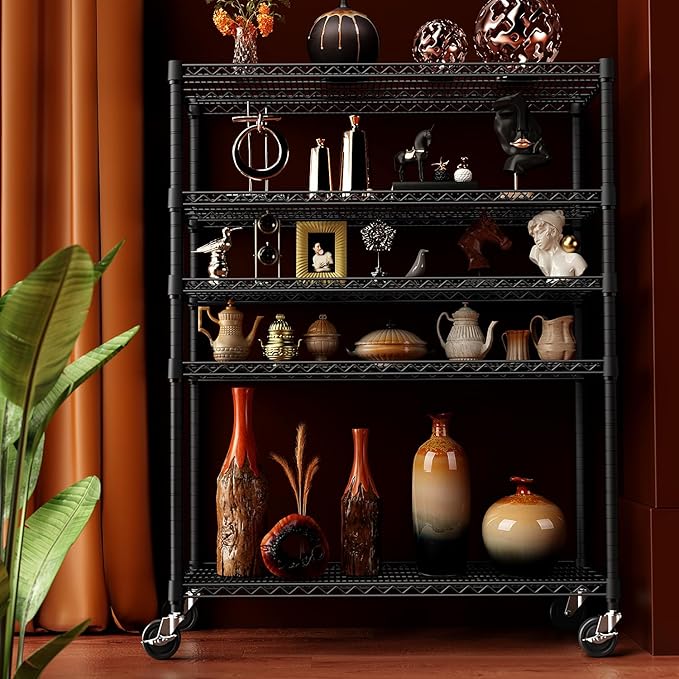 IZEUK Garage Shelving Wide Storage Shelves 5 Tier Metal Shelves 4000 LBS Heavy Duty Adjustable Utility Shelf Rack Black 23.6" D x 53.1" W x 73.6" H-Ruum Studio Home