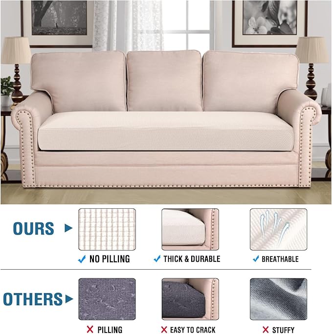 H.VERSAILTEX Super Stretch Individual Seat Cushion Covers Sofa Covers Couch Cushion Covers Slipcover Sets Thick Jacquard Textured Twill Fabric (1 Piece Sofa Cushion Cover, Ivory)-Ruum Studio Home