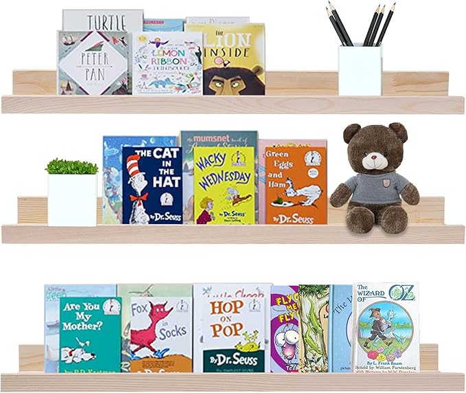 AZSKY Floating Picture Shelves 24 Inch a Set of 3 Wall Mount Long Narrow Photo Ledge Photo Frame Display Shelf Vintage Bookshelf for Nursery Mounting Hardware Included-Ruum Studio Home