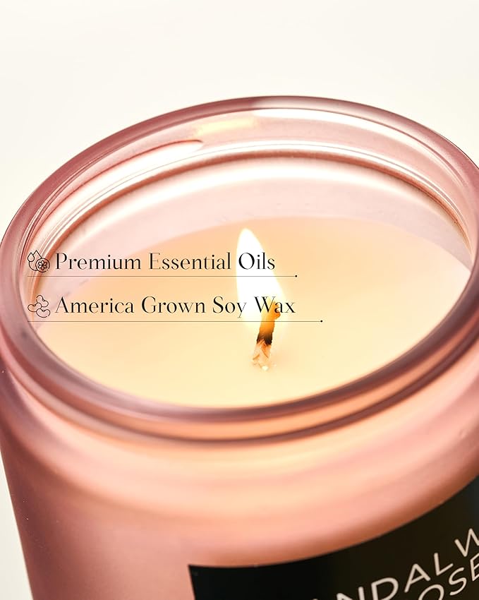 M&SENSE Sandalwood Rose Scented Candle 7.05oz 50 Hours Long Lasting Burn Natural Soy Wax Strong Scented Candle for Home, 2 Wick Home Fragrance Slow Burning Housewarming Gifts for Men Women-Ruum Studio Home