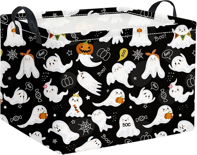 HIYAGON Rectangular Halloween Basket for Boys and Girls Kids Trick or Treat Pumpkin Basket for Halloween Parties Cute Storage Bin Organizer Box Room Decor(Black ghost)-Ruum Studio Home