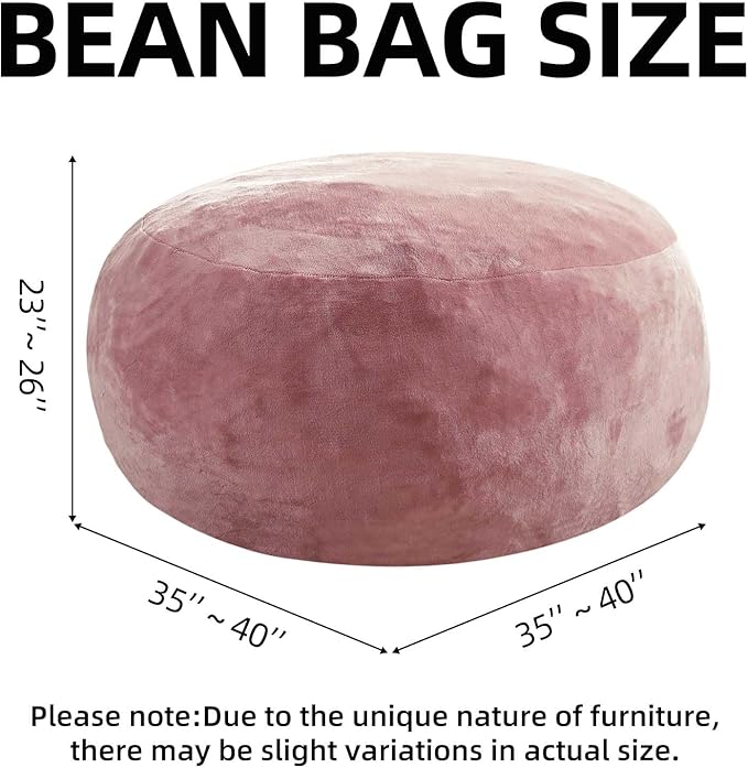 Bean Bag Chair 3Ft, Memory Foam Filled, Large Beanbag Chairs for Adults and Teens, Soft Sofa with Removable Flannel Cover, Round Couch for Living Room Bedroom College Dorm (Pink, 3FT-36×36"×24")-Ruum Studio Home
