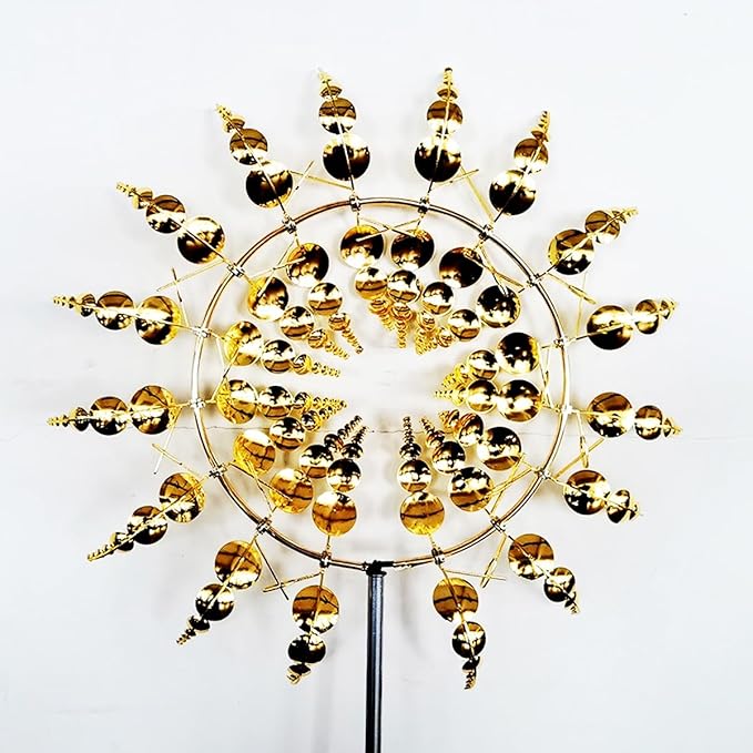Unique and Magical Metal Windmill, 2Pcs Wind Spinners, 3D Wind Powered Kinetic Sculpture, Stainless Steel Wind Spinners, Wind Mill for Yard and Garden (2PCS-Golden)-Ruum Studio Home