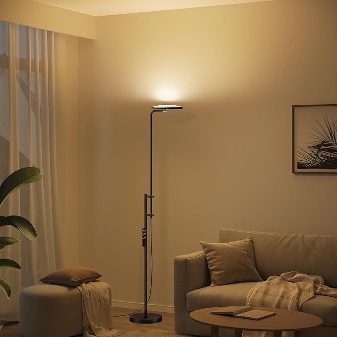 SUNMORY 32W/3000LM Floor Lamps, Super Bright LED Standing Lamp with Remote Control, Adjustable Tall Lamp with 350°Rotating Head, Modern Dimmable Torchiere Corner Lamp for Living Room, Bedroom, Office-Ruum Studio Home
