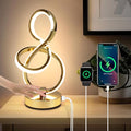 Modern Table Lamp, LED Bedside lamp with USB C+A ports, Touch Stepless Dimmable Nightstand lamp, Unique Spiral Table lamp for Bedroom Living Room Home Office, Spiral lamp for Ideal Gift, Gold-Ruum Studio Home