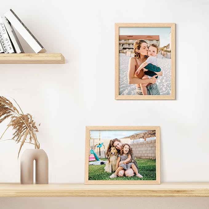 upsimples 8.5 by 11 Picture Frame, Natural Solid Wood Picture Frames, Display 6x8 with Mat or 8.5 x 11 Without, Wall or Tabletop, 1 Pack, Natural-Ruum Studio Home
