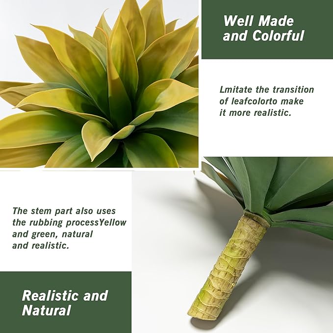 Artificial Plants Outdoor Faux Plant,Artificial Agave Faux Hostas Outdoor Uv Resistant Artificial Plants Indoor Fake Plant Artificial Agave Plant Indoor(2pcs, 28") Yellow-Ruum Studio Home