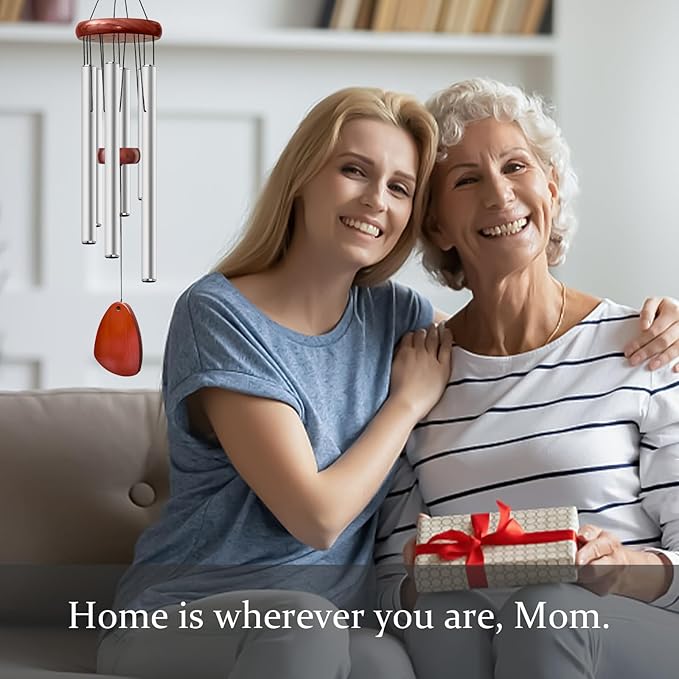 28" Wind Chime for Mothers Day, Decorative Wind Chimes for Outside, Memorial Windchimes Remembrance Gift for Women Mom Grandma, Metal Wind Chimes Outdoor Decor for Garden Patio Zen(Silver)-Ruum Studio Home