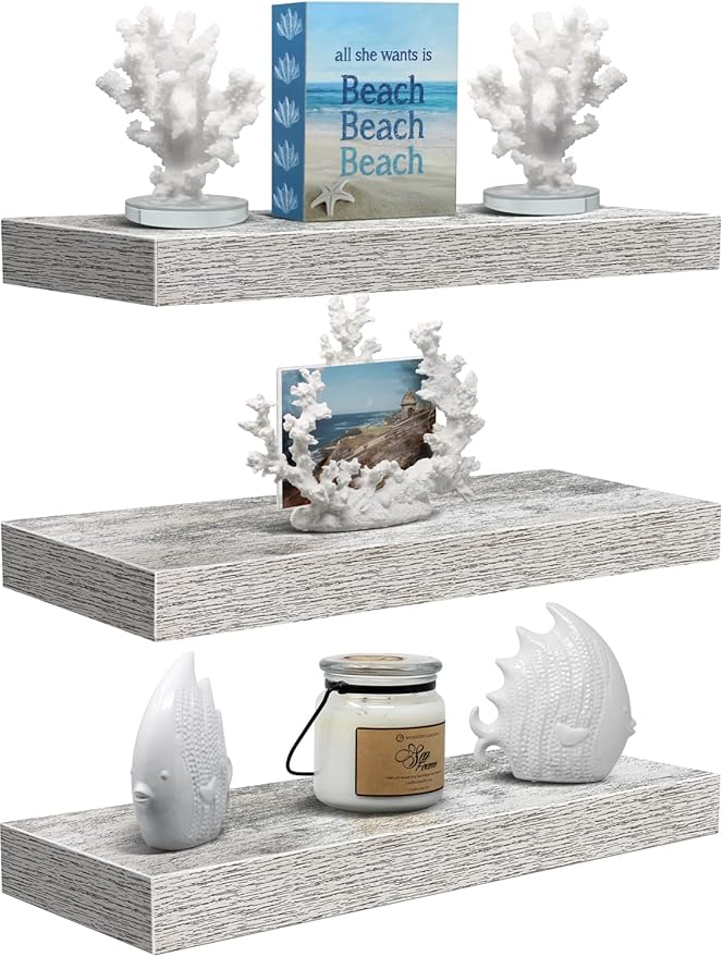 Sorbus Floating Shelves - 3 Pack 16 Inch Rustic Wall Shelves for Bedroom, Kitchen, Living Room, Bathroom Shelves, Home Decor, Office - Floating Shelf for Trophy, Books, Frames, Toilet Paper-Ruum Studio Home