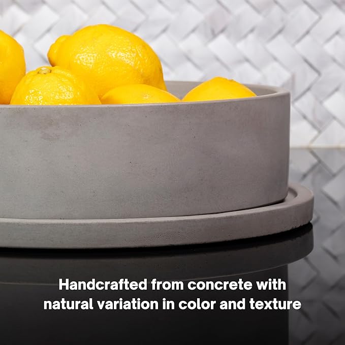 Simon Brothers Concrete Fruit Bowl and Tray Set for Kitchen Counter - Large Decorative Bowls for Home Decor - Modern Key Bowl for Entryway Table - Key Holder and Vanity Tray-Ruum Studio Home