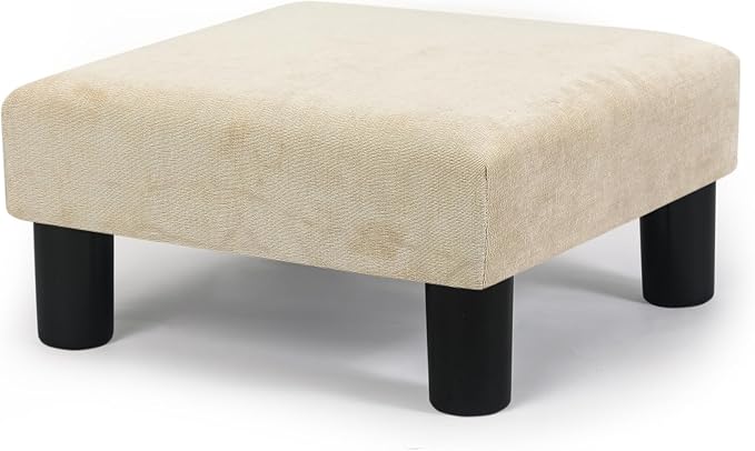 Joveco Small Foot Rest Stool Ottoman, 15" Fabric Square Footstool Upholstered Footrest for Chair, Under Desk, Office, Living Room, Wheat-Ruum Studio Home