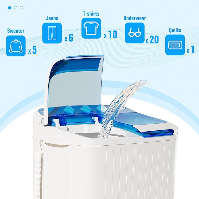 Pataku Portable Washing Machine, Compact Twin Tub Mini Washing Machine, 17.6 LBS Washer and Dryer Combo with Soaking Function, Semi-Automatic for Apartment, Dorms, RVs, Camping (White & Blue)-Ruum Studio Home