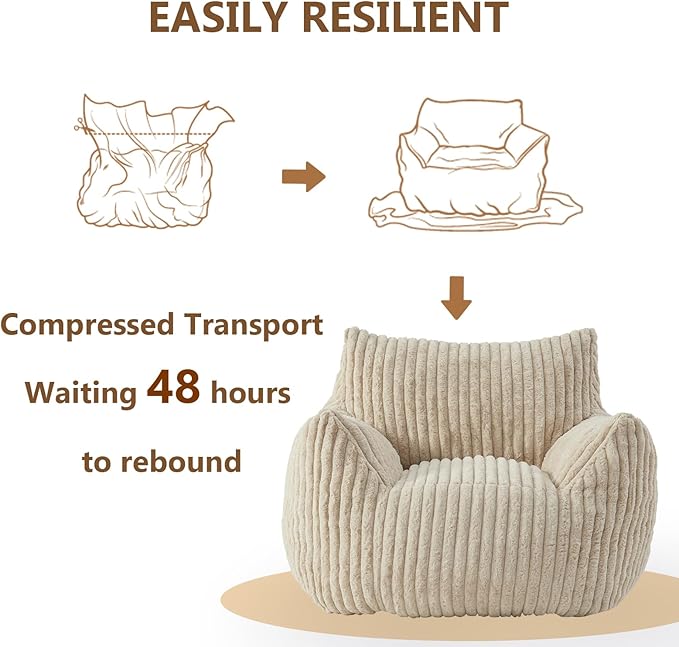 Giant Bean Bag Chairs for Adults Teens, Large Bean Bag Sofa Chairs with Filling Comfy Fuzzy BeanBag Chair with Armrests for Bedroom Living Room Reading-Ruum Studio Home
