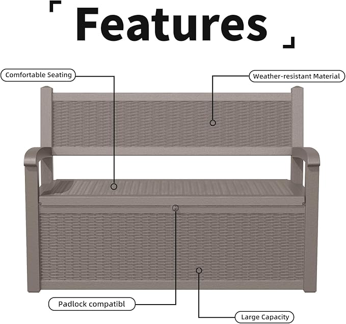 DRATO 75 Gallon Storage Bench Deck Box Outdoor Indoor,Lockable Durable All-Weather Seating with Hidden Storage,Deck Storage for Garden, Pool, Patio,Gray-Ruum Studio Home
