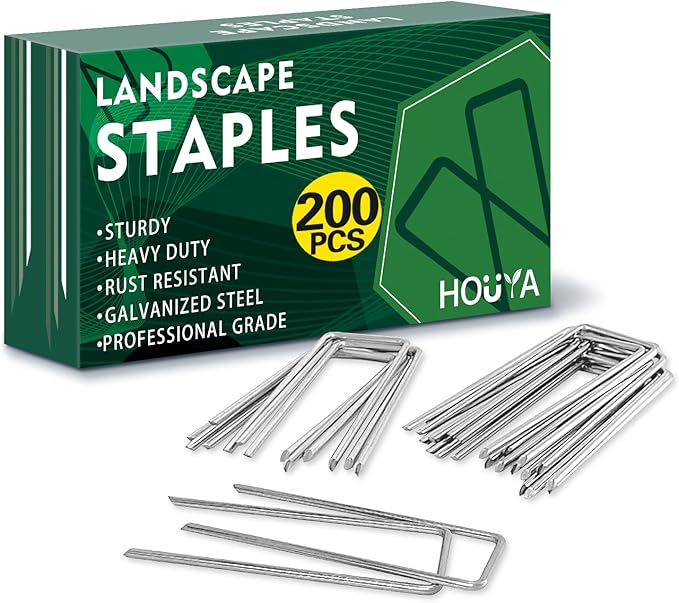 200 Pack Landscape Staples 4 Inch 12 Gauge Garden Stakes Galvanized Garden Staples Ground Pins Anti-Rust Ground Stakes for Weed Barrier, Irrigation Tubing, Yard Lawn, Landscape Fabric-Ruum Studio Home