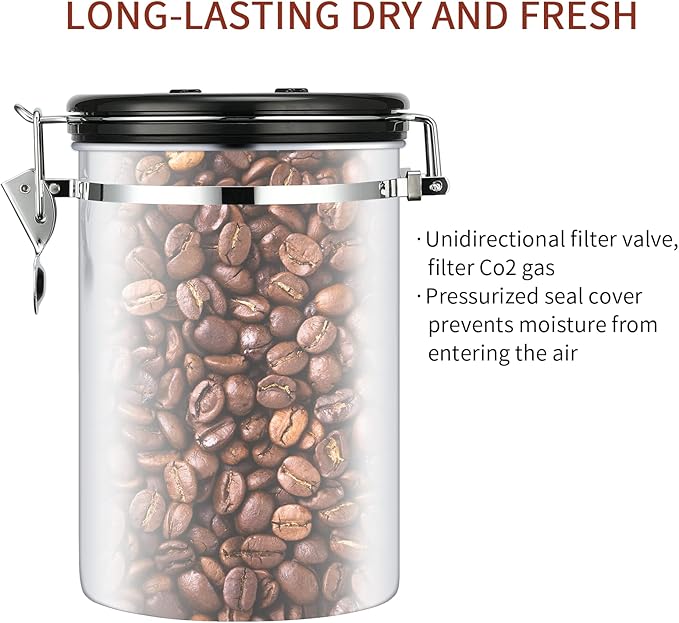 malmo Coffee Canister, Airtight Coffee Container with Date Tracker Lid, Stainless Steel Canister for Kitchen Food Storage (Black-Copper, 9oz)-Ruum Studio Home