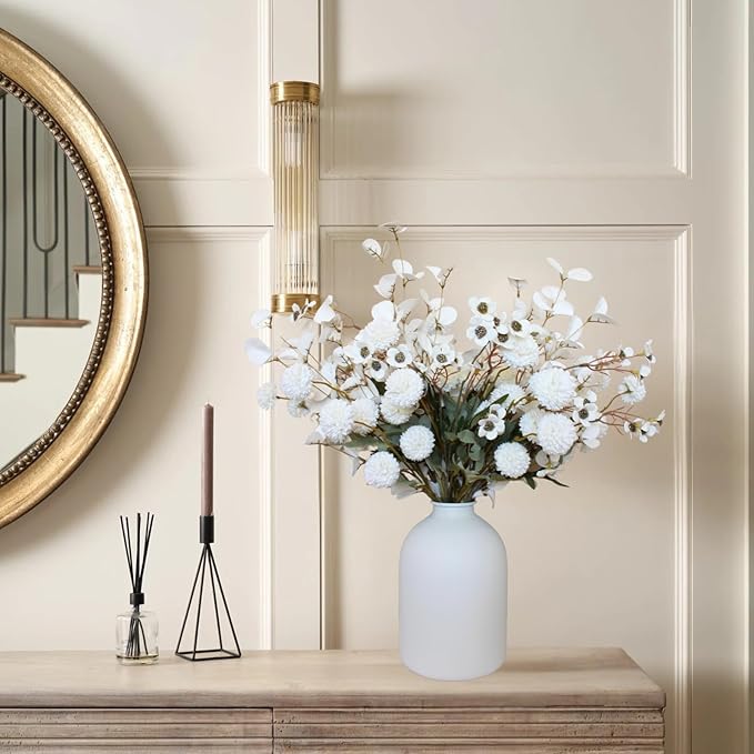 White Artificial Flowers Bulk for Vase That Look Real, White Flower Centerpiece for Table, Silk Floral for Home Decor Indoor, Faux Kiku + Eucalyptus Stems + Wildflowers, Flores Blancas Artificiales-Ruum Studio Home