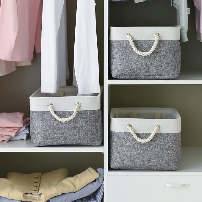 Large Storage Baskets for Shelves, Fabric Baskets for Organizing, Collapsible Storage Bins for Closet, Nursery, Clothes, Toys, Home & Office [3-Pack, White&Grey]-Ruum Studio Home