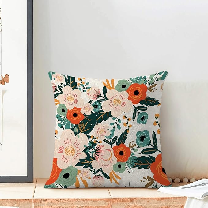 CXMEIFLY Spring Pillow Covers 18 x 18 Inch Set of 2 for Watercolor Flowers Decor Throw Pillows Pink Red Green Plant Floral Outdoor Decorative Cushion Cases for Couch Bed Decorations-Ruum Studio Home
