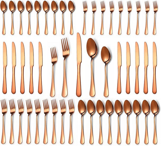 50 Pcs Rose Gold Silverware Set for 10, Food Grade Stainless Steel Flatware Set, Eating Utensils Sets Include Fork/Knife/Spoon,Home Kitchen Tableware Set, Reusable Cutlery Set, Dishwasher Safe-Ruum Studio Home