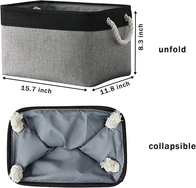 TcaFmac Storage Bins for Organization - Large 3 Pack Fabric Storage Basket for Shelves with Handles, Organizer Baskets for Organizing for Closet Cloth Dog Toy Baby (Black& Grey 16x12x8 inch)-Ruum Studio Home