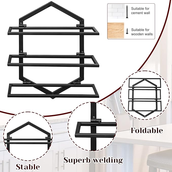 2Pcs Wall Mounted Wine Stemware Rack, Metal Hanging Wine Glass Display Holde Holds 3 Bottles, Elegant Storage for Kitchen Dining Room Bar Wine Cellar-Ruum Studio Home