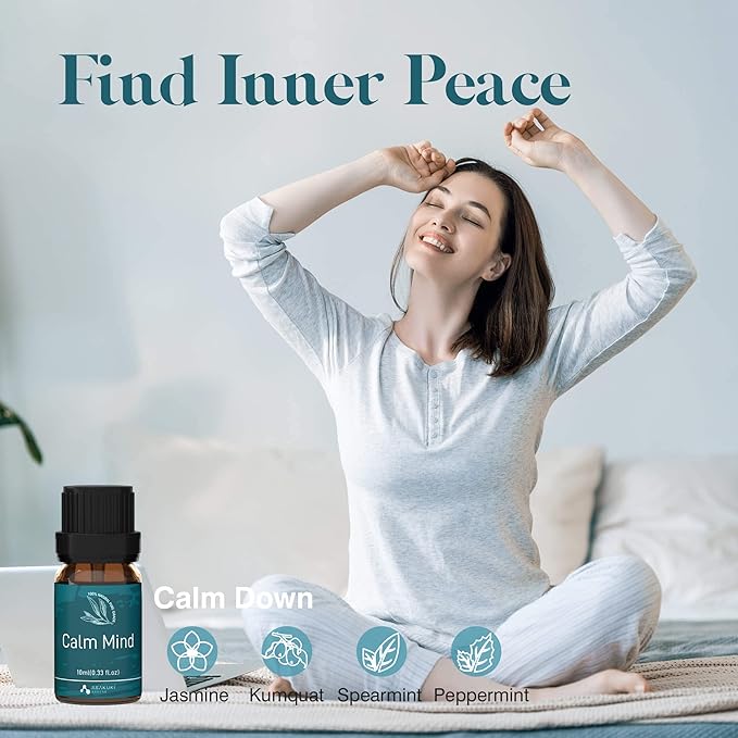 ASAKUKI Essential Oil Blends, Essential Oils for Diffusers for Home, Well-Being Kit- Calm Mind, Sweet Dreams, Happy, Relax, Air Freshening, Immunity for Aromatherapy, Humidifiers, Massage, 6x10ml-Ruum Studio Home