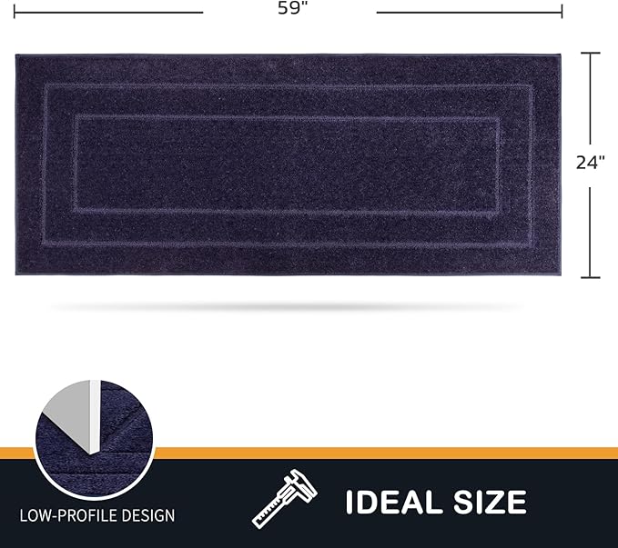 PURRUGS Dirt Trapping Door Mat 24" x 59", Non-Slip/Skid Machine Washable Entryway Rug, Dog Doormat, Super Absorbent Welcome Mat for Muddy Wet Shoes and Paws, Navy Blue-Ruum Studio Home