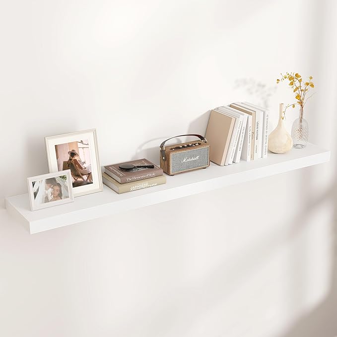 Floating Shelves for Wall, Large Wall Mounted Shelves with Invisible Brackets, Long Wood Floating Shelf for Living Room, Bedroom, Kitchen, (White, 55" W x 9" D x 1.5" H)-Ruum Studio Home