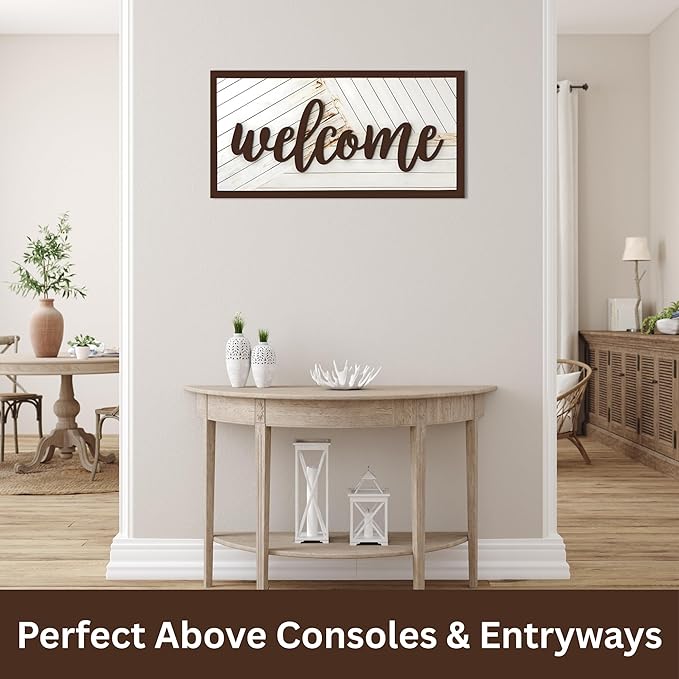 Welcome Sign - Large Rustic Wooden Wall Decor for Farmhouse Living Room, Entryway, or Foyer | 32"x16" Hanging Wall Art-Ruum Studio Home