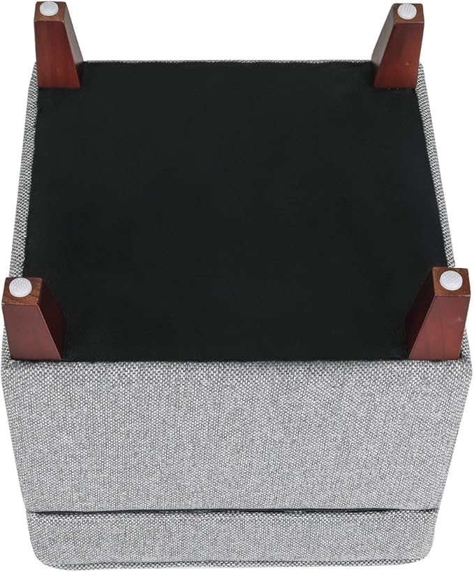 Adeco 17" Square Ottoman with Storage, Small Blue Storage Ottoman Foot Rest with Hinged Lid & Solid Wood Legs, Linen Fabric Foot Stool for Living Room & Bedroom-Ruum Studio Home