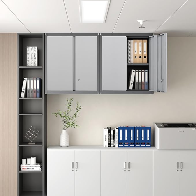 Metal Wall Cabinet,Locking Cabinet with Shelves,Wall Mounted Storage Cabinet1 for Basement,Home,Garage,Gray-Ruum Studio Home