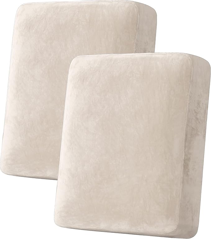 H.VERSAILTEX Velvet Stretch Couch Cushion Cover Plush Cushion Slipcover for Chair Loveseat Sofa Cushion Furniture Protector Seat Cushion Sofa Cover (2 Piece Medium Sofa Cushion Covers, Ivory)-Ruum Studio Home