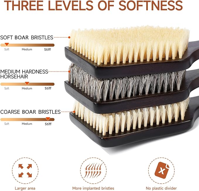 Back Scrubber Shower Brush,Dry Brushing Body Brush with 17.7 Inch Curved Long Handle, Natural Bristles for Lymphatic Drainage, Soft & Stiff Bristles Available (Medium-Soft Horsehair)-Ruum Studio Home