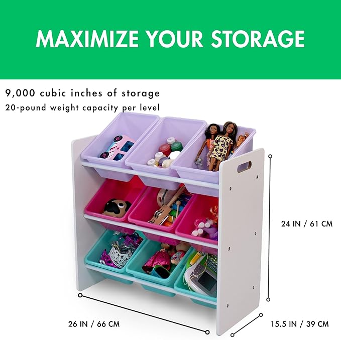 Humble Crew 9-Bin Toy Organizer – Forever Natural White/Pink/Purple/Aqua Plastic Bins, 3-Tier Storage Solution for Kids' Playrooms and Nurseries-Ruum Studio Home