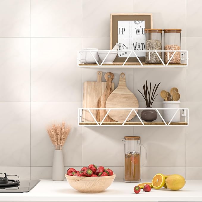 Floating Shelves Set of 3, Home Wood Wall Shelf, Farmhouse Shelf for Bedroom, Wall Mounted Floating Shelf for Living Room, Bedroom, Bathroom, Kitchen, Office (White)-Ruum Studio Home