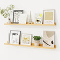 Picture Ledge Shelf, Solid Pine Wood Floating Shelves Set of 2, 32 Inches Nursery Book Shelves for Toys Storage, Kids Bookshelf Wall Mounted for Living Room Bedroom Decor Books Photo Frames, Natural-Ruum Studio Home