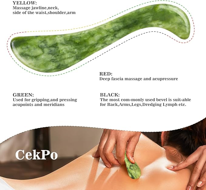 2 PCS Jade Stone Gua Sha Massage Tool, Large Guasha Muscle Scraper Tools Set with Handle Muscle Scraping Massage Tools S Shaped Anti Cellulite Spa Acupuncture Tools for Lymphatic Drainage-Ruum Studio Home