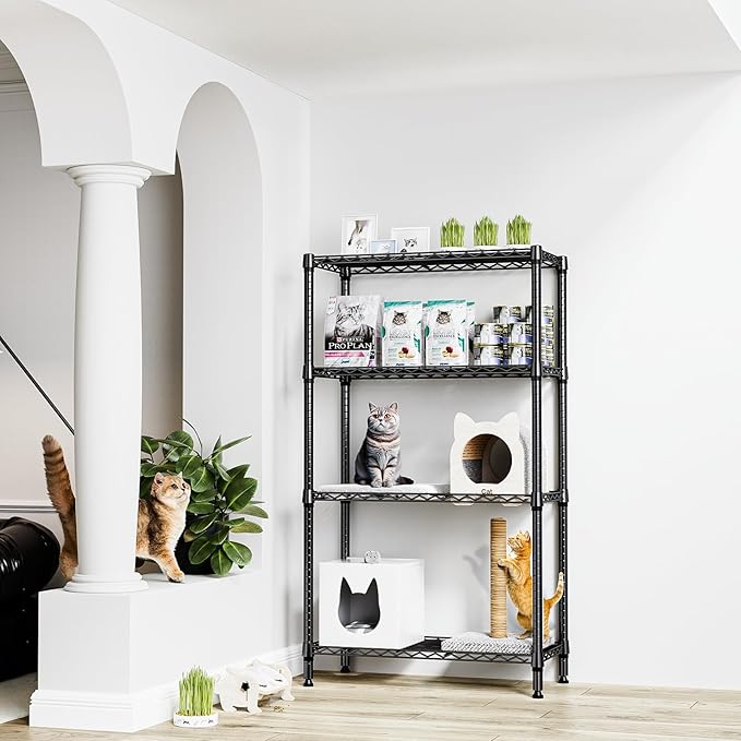 1000 lbs 4 Tier Shelf Metal Storage Shelves Shelving Wire Rack Heavy Duty Closet Organizers for Garage Kitchen Bathroom Laundry Black 15.7" D x 33.5" W x 59.5" H-Ruum Studio Home