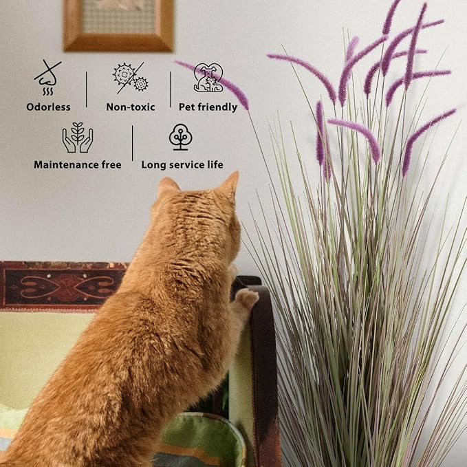 KOL Artificial 5ft 2-Pack Horsetail Reed Grass, 59in Tall Artificial Indoor Outdoor Fake Grass Plant, Home Office Décor Artificial Plants in Pot Faux Plant Greenery, Wedding Decor, Purple-Ruum Studio Home