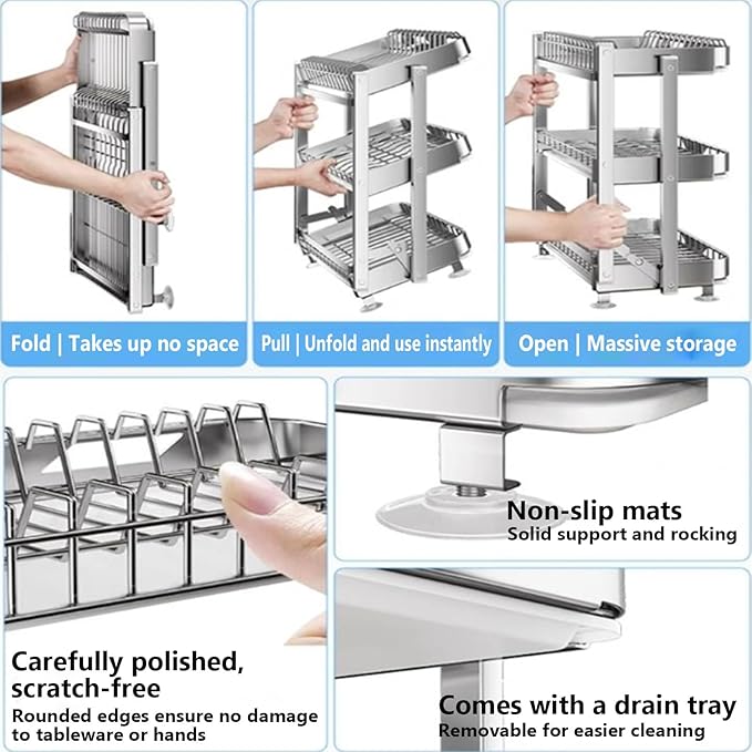 Dish Drying Rack with Drain Board - Rustproof Stainless Steel Dish Rack with Utensil Holder,Dish Racks for Kitchen Counter Over Sink,Over-Sink Drying Rack(Wall-Mounted,Third Floor)-Ruum Studio Home